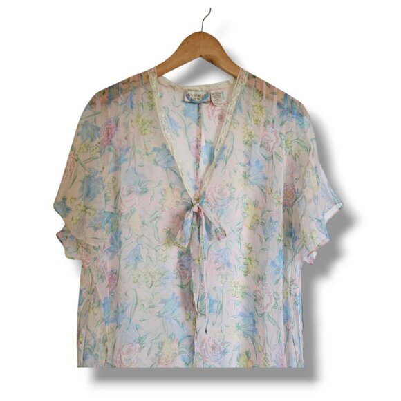 Vintage Victoria's Secret Gold Label Top Robe Size P XS Sheer Floral Pink Lace - Picture 4 of 9